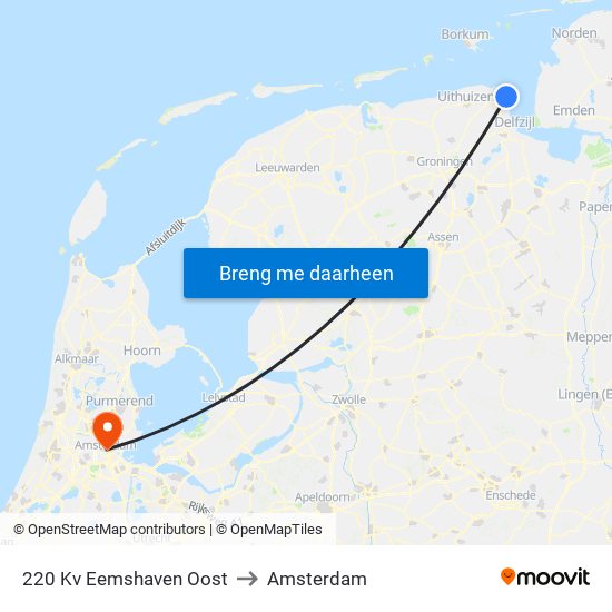 Eemshaven Oost to Amsterdam map