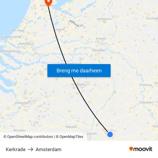 Kerkrade to Amsterdam map