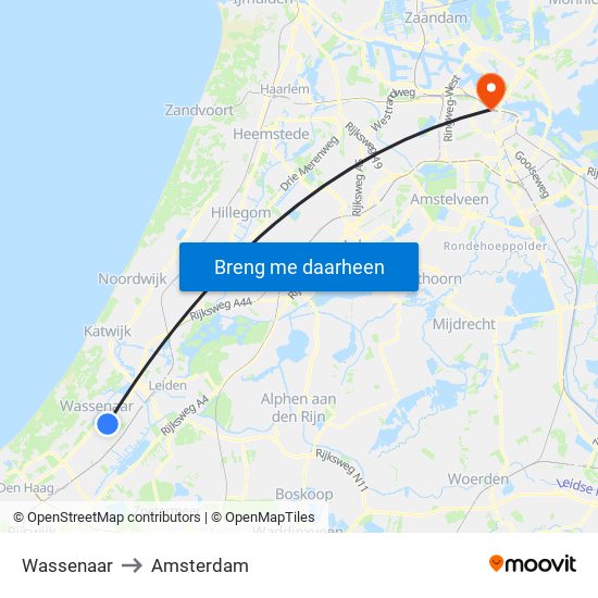 Wassenaar to Amsterdam map