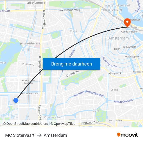 MC Slotervaart to Amsterdam map