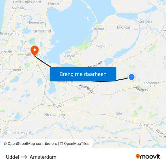 Uddel to Amsterdam map