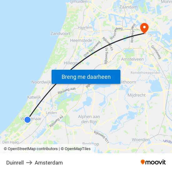 Duinrell to Amsterdam map