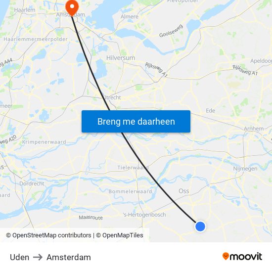 Uden to Amsterdam map