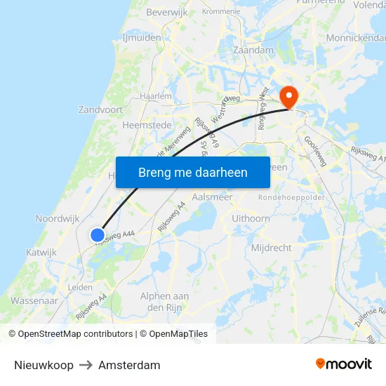 Nieuwkoop to Amsterdam map