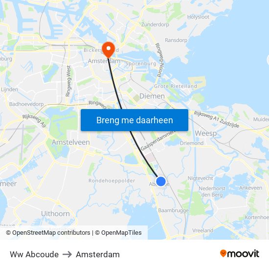 Ww Abcoude to Amsterdam map