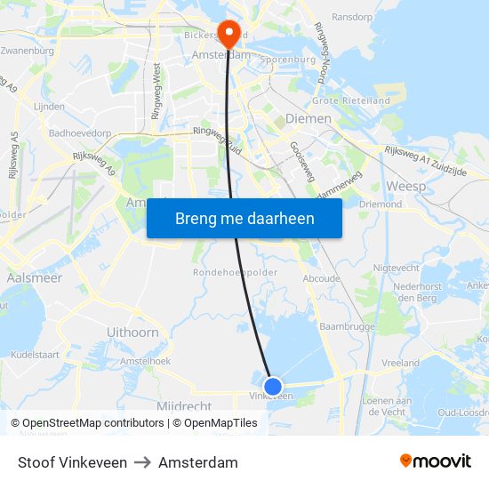Stoof Vinkeveen to Amsterdam map