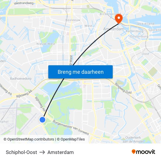 Schiphol-Oost to Amsterdam map
