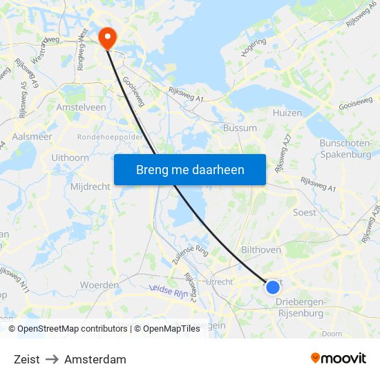 Zeist to Amsterdam map