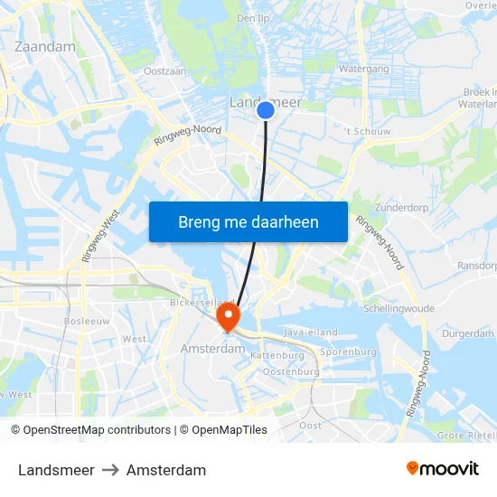 Landsmeer to Amsterdam map