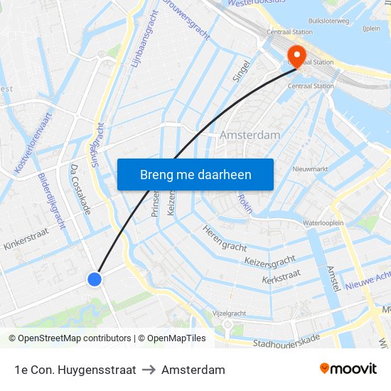 1e Con. Huygensstraat to Amsterdam map