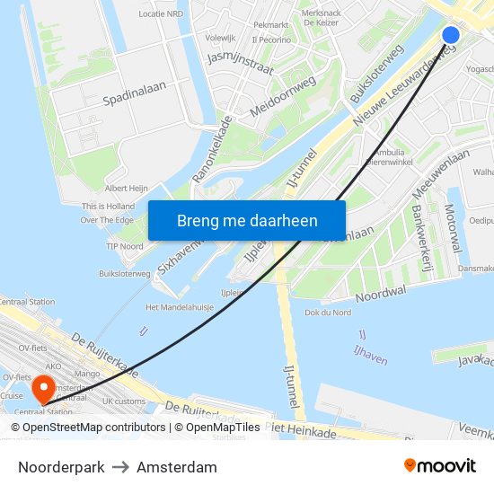 Noorderpark to Amsterdam map