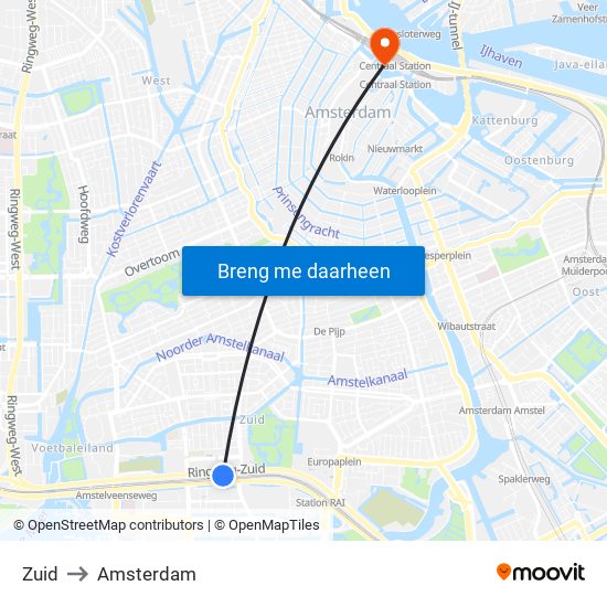 Zuid to Amsterdam map