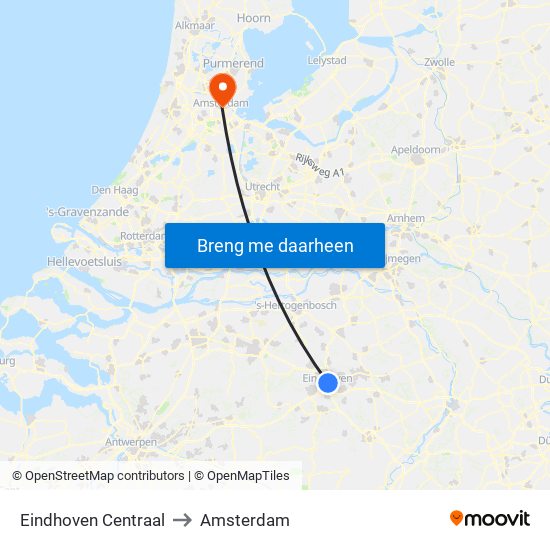 Eindhoven Centraal to Amsterdam map