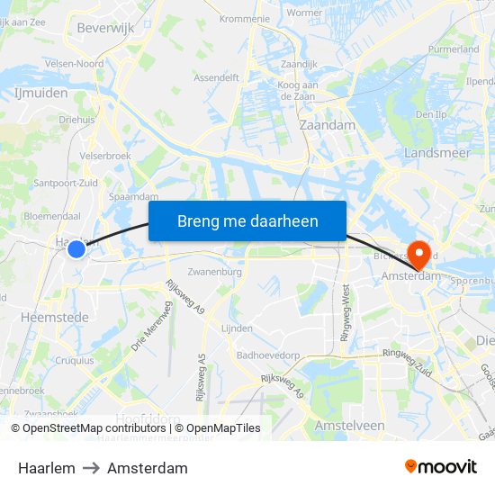 Haarlem to Amsterdam map