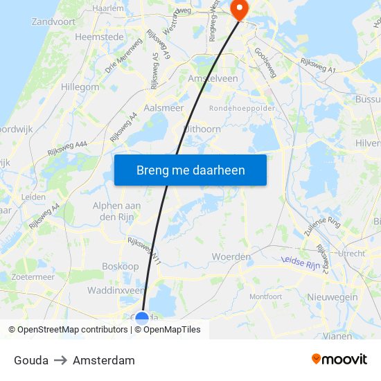 Gouda to Amsterdam map