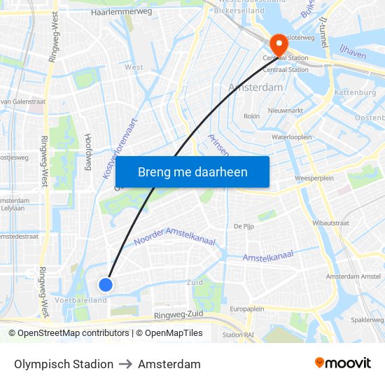 Olympisch Stadion to Amsterdam map