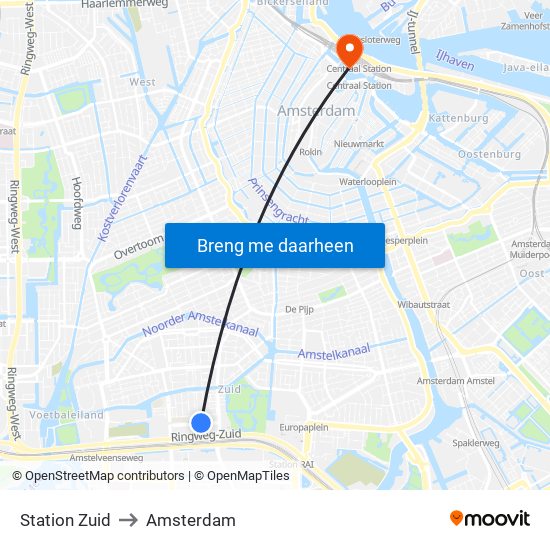 Station Zuid to Amsterdam map