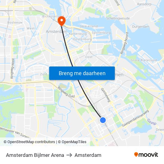 Amsterdam Bijlmer Arena to Amsterdam map