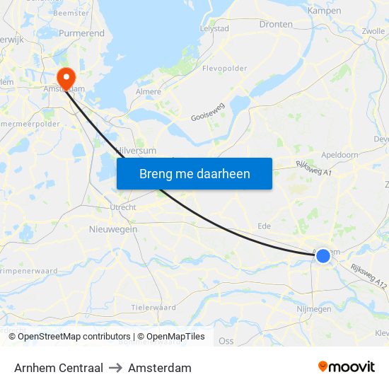 Arnhem Centraal to Amsterdam map