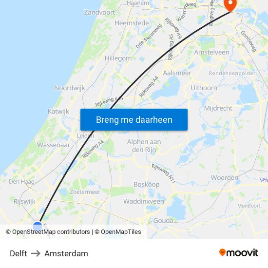 Delft to Amsterdam map