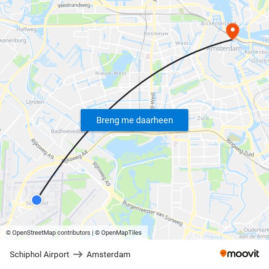 Schiphol Airport to Amsterdam map