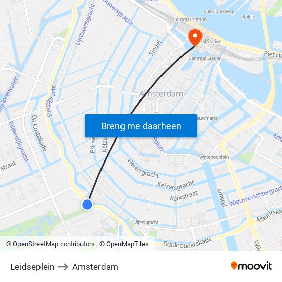 Leidseplein to Amsterdam map