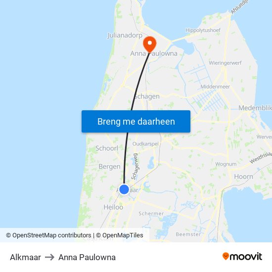 Alkmaar to Anna Paulowna map