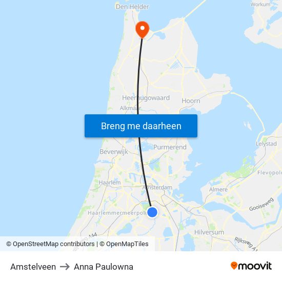 Amstelveen to Anna Paulowna map