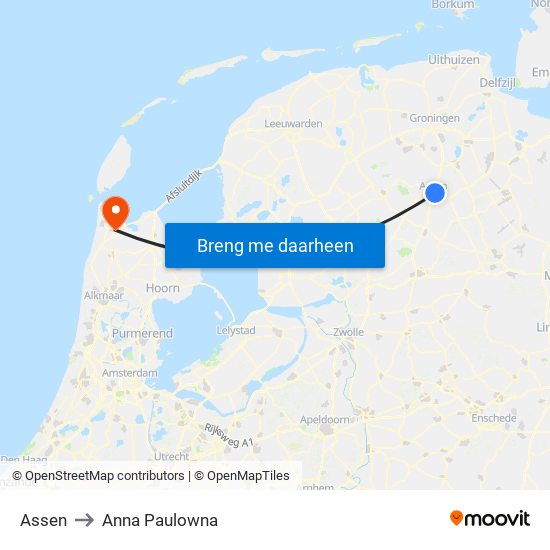 Assen to Anna Paulowna map