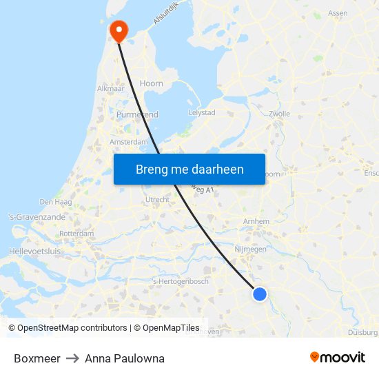 Boxmeer to Anna Paulowna map