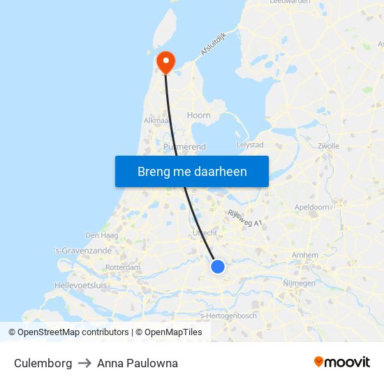 Culemborg to Anna Paulowna map