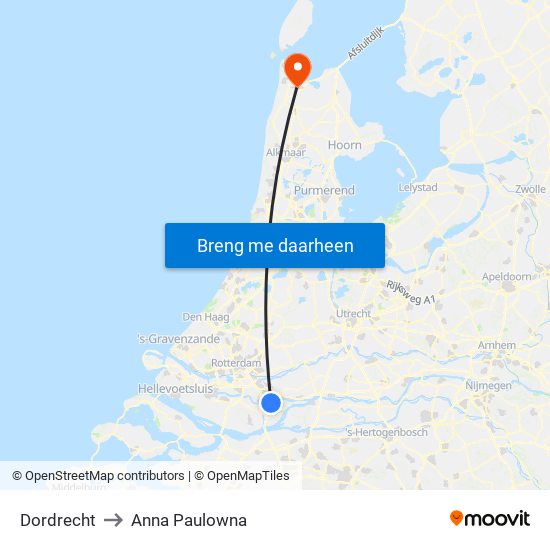 Dordrecht to Anna Paulowna map