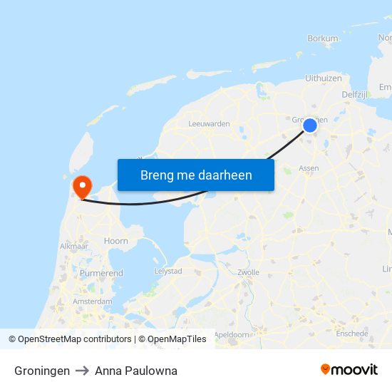 Groningen to Anna Paulowna map