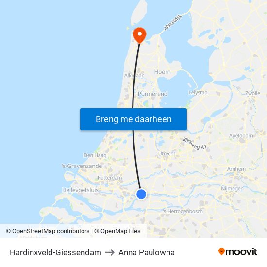 Hardinxveld-Giessendam to Anna Paulowna map