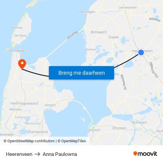 Heerenveen to Anna Paulowna map
