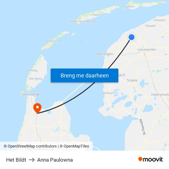 Het Bildt to Anna Paulowna map