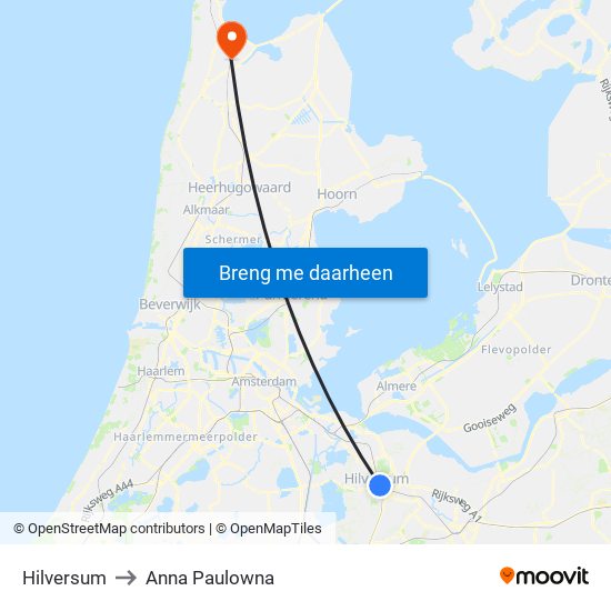 Hilversum to Anna Paulowna map