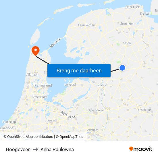 Hoogeveen to Anna Paulowna map