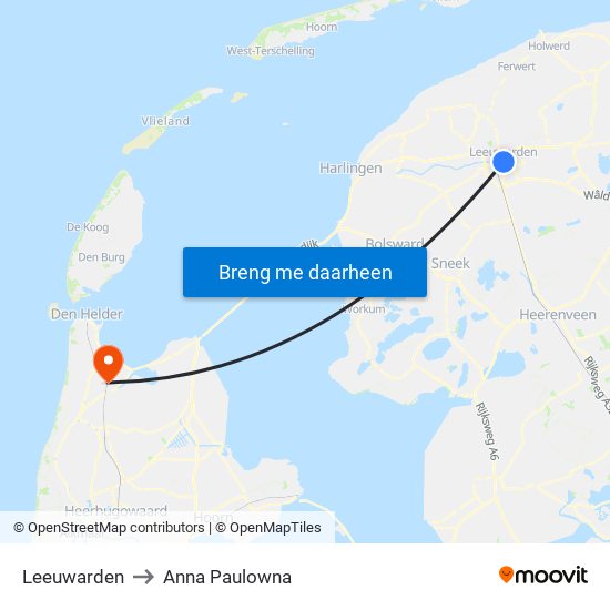 Leeuwarden to Anna Paulowna map
