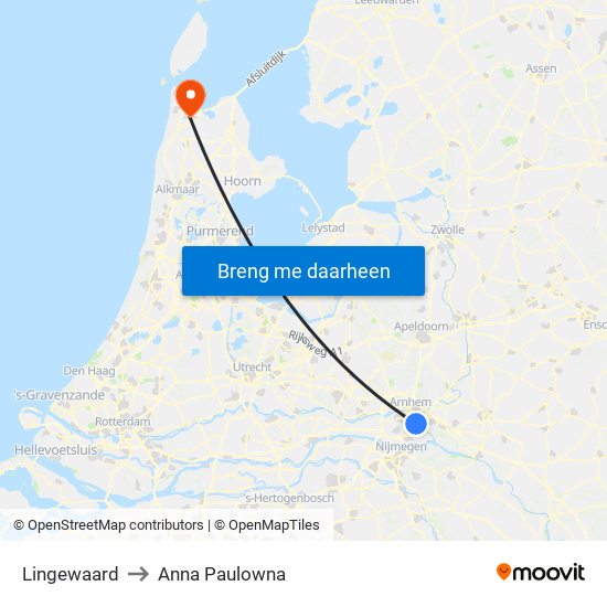 Lingewaard to Anna Paulowna map