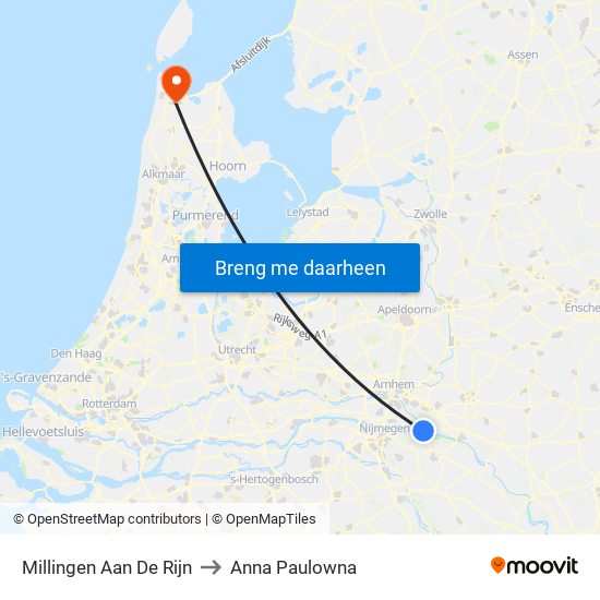 Millingen Aan De Rijn to Anna Paulowna map