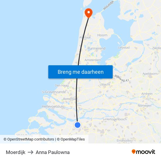 Moerdijk to Anna Paulowna map