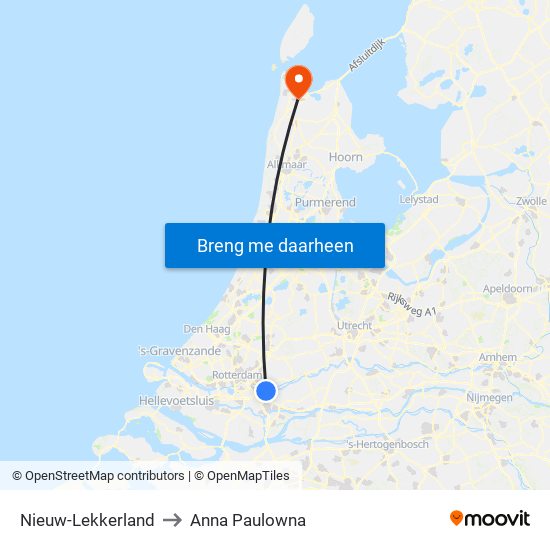 Nieuw-Lekkerland to Anna Paulowna map