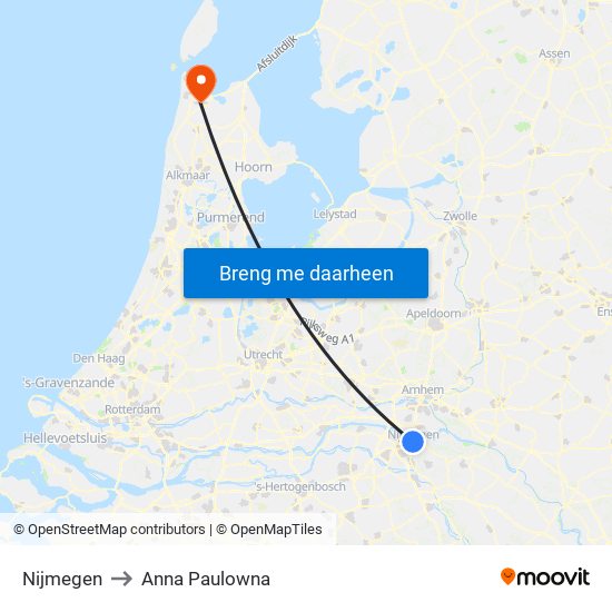 Nijmegen to Anna Paulowna map