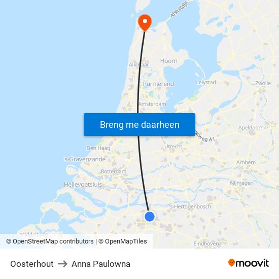 Oosterhout to Anna Paulowna map