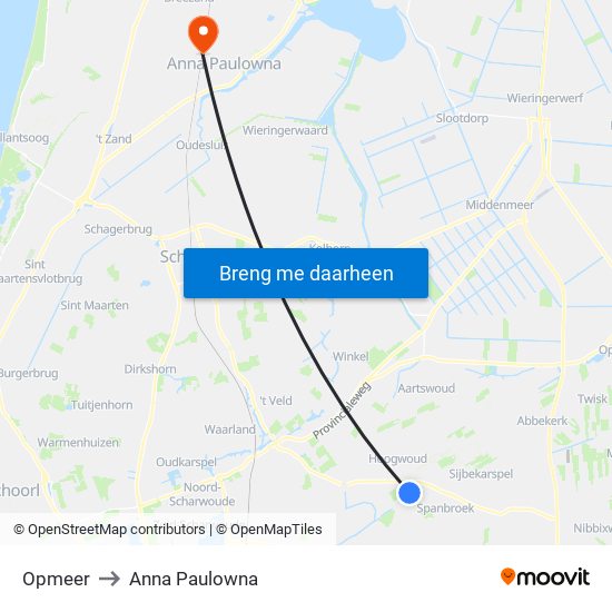 Opmeer to Anna Paulowna map