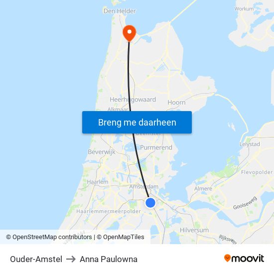 Ouder-Amstel to Anna Paulowna map
