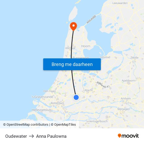 Oudewater to Anna Paulowna map