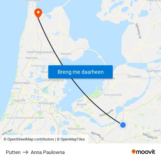 Putten to Anna Paulowna map