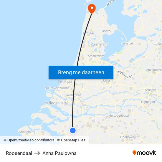 Roosendaal to Anna Paulowna map